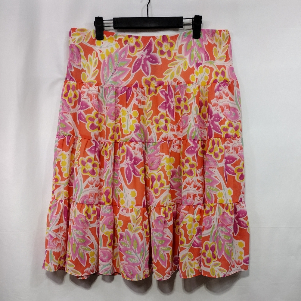 Chaps by Ralph Lauren Floral Skirt Women's PL Coral Cottagecore Peasant Coastal - Picture 6 of 8